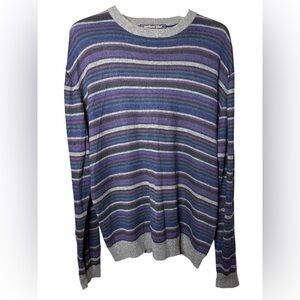 Northern Isle Mens Crewneck Cashmere Silk Blend Sweater Sz L Striped Lightweight